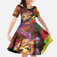 Hawaiian Sea Animals Love Couple Family Matching Summer Maxi Dress and Hawaiian Shirt Aloha Sunset Symphony LT03 Daughter's Dress Black - Polynesian Pride