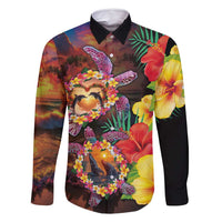 Hawaiian Sea Animals Love Couple Family Matching Summer Maxi Dress and Hawaiian Shirt Aloha Sunset Symphony LT03 Dad's Shirt - Long Sleeve Black - Polynesian Pride