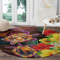 Hawaiian Sea Animals Love Couple Round Carpet Aloha Sunset Symphony LT03 - Polynesian Pride