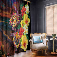 Hawaiian Sea Animals Love Couple Window Curtain Aloha Sunset Symphony