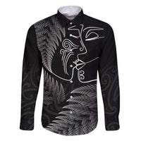 New Zealand Valentine's Day Family Matching Off Shoulder Maxi Dress and Hawaiian Shirt Silver Fern and Line Art Love Couple