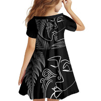 New Zealand Valentine's Day Family Matching Short Sleeve Bodycon Dress and Hawaiian Shirt Silver Fern and Line Art Love Couple LT03 - Polynesian Pride