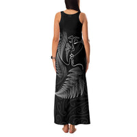 New Zealand Valentine's Day Family Matching Tank Maxi Dress and Hawaiian Shirt Silver Fern and Line Art Love Couple