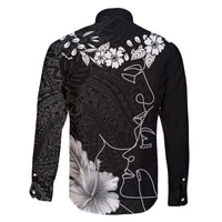 Hawaii Valentine Day Family Matching Long Sleeve Bodycon Dress and Hawaiian Shirt Polynesian Line Art Love Couple Hibiscus Tribal Pattern LT03 - Polynesian Pride