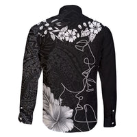 Hawaii Valentine Day Family Matching Off Shoulder Long Sleeve Dress and Hawaiian Shirt Polynesian Line Art Love Couple Hibiscus Tribal Pattern LT03 - Polynesian Pride