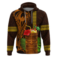 Hawaii Tiki Mask Cocktail Zip Hoodie Kakau Tattoo LT03 Pullover Hoodie Brown - Polynesian Pride