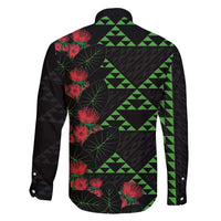 Hawaiian Green Kakau Art Tattoo-Ohia Lehua and Taro Leaves Family Matching Off Shoulder Short Dress and Hawaiian Shirt