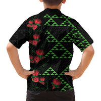 Hawaiian Green Kakau Art Tattoo-Ohia Lehua and Taro Leaves Family Matching Tank Maxi Dress and Hawaiian Shirt