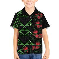 Hawaiian Green Kakau Art Tattoo-Ohia Lehua and Taro Leaves Kid Hawaiian Shirt