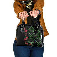 Hawaiian Green Kakau Art Tattoo-Ohia Lehua and Taro Leaves Shoulder Handbag
