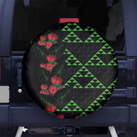 Hawaiian Green Kakau Art Tattoo-Ohia Lehua and Taro Leaves Spare Tire Cover