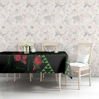Hawaiian Green Kakau Art Tattoo-Ohia Lehua and Taro Leaves Tablecloth