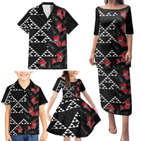 Hawaiian White Kakau Art Tattoo-Ohia Lehua and Taro Leaves Family Matching Puletasi and Hawaiian Shirt