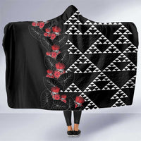 Hawaiian White Kakau Art Tattoo-Ohia Lehua and Taro Leaves Hooded Blanket
