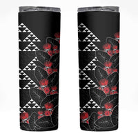 Hawaiian White Kakau Art Tattoo-Ohia Lehua and Taro Leaves Skinny Tumbler
