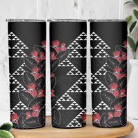 Hawaiian White Kakau Art Tattoo-Ohia Lehua and Taro Leaves Skinny Tumbler