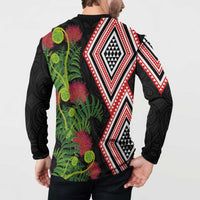 Aotearoa Tukutuku Motif Button Sweatshirt Pohutukawa and Fern Leaves