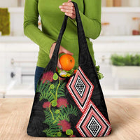 Aotearoa Tukutuku Motif Grocery Bag Pohutukawa and Fern Leaves