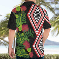 Aotearoa Tukutuku Motif Hawaiian Shirt Pohutukawa and Fern Leaves
