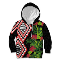 Aotearoa Tukutuku Motif Kid Hoodie Pohutukawa and Fern Leaves