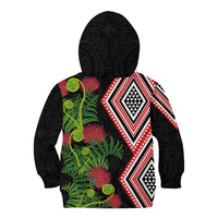 Aotearoa Tukutuku Motif Kid Hoodie Pohutukawa and Fern Leaves