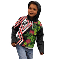 Aotearoa Tukutuku Motif Kid Hoodie Pohutukawa and Fern Leaves