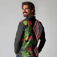 Aotearoa Tukutuku Motif Long Sleeve Polo Shirt Pohutukawa and Fern Leaves
