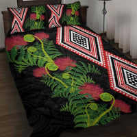 Aotearoa Tukutuku Motif Quilt Bed Set Pohutukawa and Fern Leaves