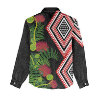 Aotearoa Tukutuku Motif Women Casual Shirt Pohutukawa and Fern Leaves
