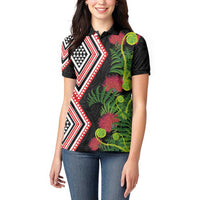 Aotearoa Tukutuku Motif Women Polo Shirt Pohutukawa and Fern Leaves