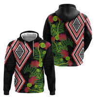Aotearoa Tukutuku Motif Zip Hoodie Pohutukawa and Fern Leaves