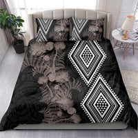 Aotearoa Tukutuku Motif Bedding Set Pohutukawa and Fern Leaves Grayscale Color