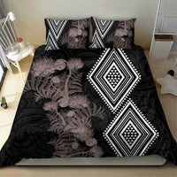 Aotearoa Tukutuku Motif Bedding Set Pohutukawa and Fern Leaves Grayscale Color