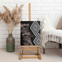 Aotearoa Tukutuku Motif Canvas Wall Art Pohutukawa and Fern Leaves Grayscale Color