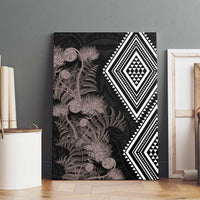 Aotearoa Tukutuku Motif Canvas Wall Art Pohutukawa and Fern Leaves Grayscale Color