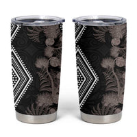 Aotearoa Tukutuku Motif Tumbler Cup Pohutukawa and Fern Leaves Grayscale Color