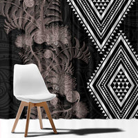 Aotearoa Tukutuku Motif Window Curtain Pohutukawa and Fern Leaves Grayscale Color