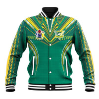 Custom Cook Islands Rugby Baseball Jacket Tatau Art Sport Style Green Color
