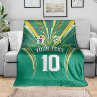 Custom Cook Islands Rugby Blanket Tatau Art Sport Style Green Color