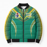 Custom Cook Islands Rugby Bomber Puffer Jacket Tatau Art Sport Style Green Color