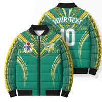 Custom Cook Islands Rugby Bomber Puffer Jacket Tatau Art Sport Style Green Color