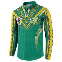 Custom Cook Islands Rugby Button Sweatshirt Tatau Art Sport Style Green Color