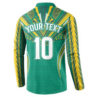 Custom Cook Islands Rugby Button Sweatshirt Tatau Art Sport Style Green Color