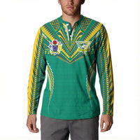 Custom Cook Islands Rugby Button Sweatshirt Tatau Art Sport Style Green Color