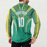 Custom Cook Islands Rugby Button Sweatshirt Tatau Art Sport Style Green Color