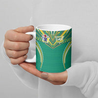 Custom Cook Islands Rugby Ceramic Mug Tatau Art Sport Style Green Color