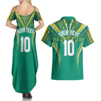 Custom Cook Islands Rugby Couples Matching Summer Maxi Dress and Hawaiian Shirt Tatau Art Sport Style Green Color