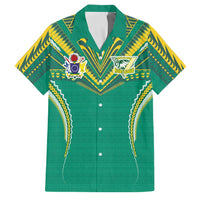 Custom Cook Islands Rugby Family Matching Off Shoulder Maxi Dress and Hawaiian Shirt Tatau Art Sport Style Green Color
