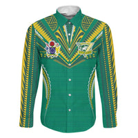 Custom Cook Islands Rugby Family Matching Off Shoulder Short Dress and Hawaiian Shirt Tatau Art Sport Style Green Color