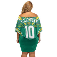 Custom Cook Islands Rugby Family Matching Off Shoulder Short Dress and Hawaiian Shirt Tatau Art Sport Style Green Color